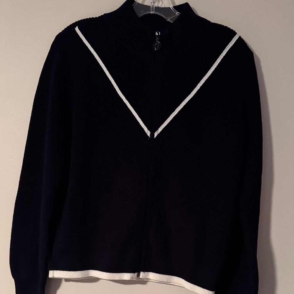 Chic Navy Blue Sweater with White Accents T by Talbots size S